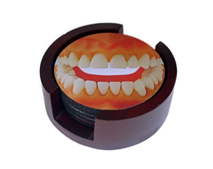 Teeth Coaster Set of 5 with Wood Holder
