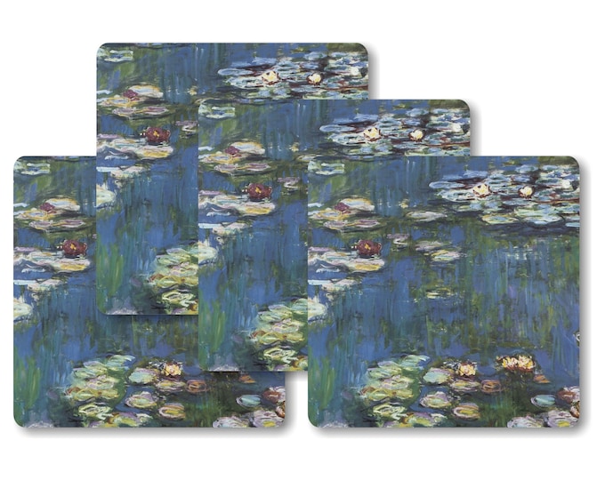 Claude Monet Water Lilies Painting Square Coasters - Set of 4