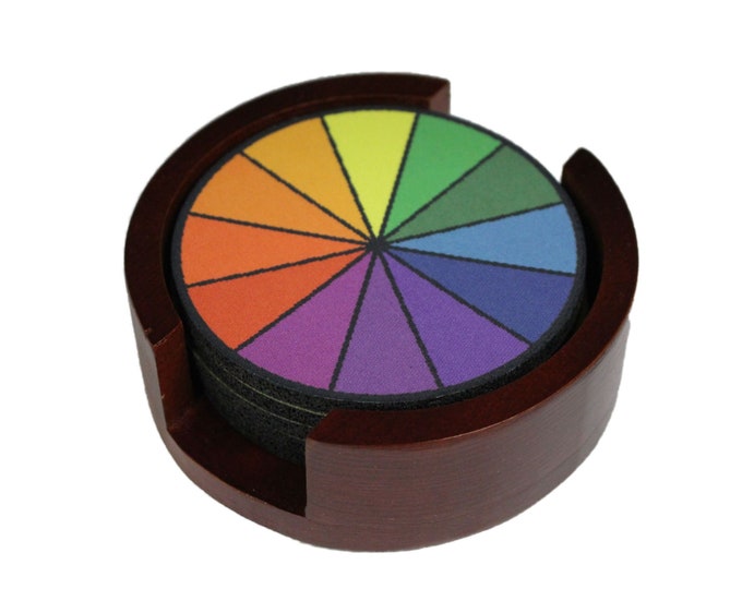 Color Wheel Round Coaster Set of 5 with Round Wood Holder