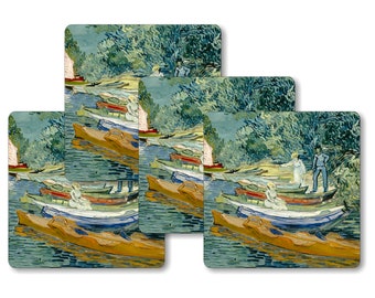 Vincent Van Gogh On the banks of the Oise at Auvers Painting Square Coasters - Set of 4