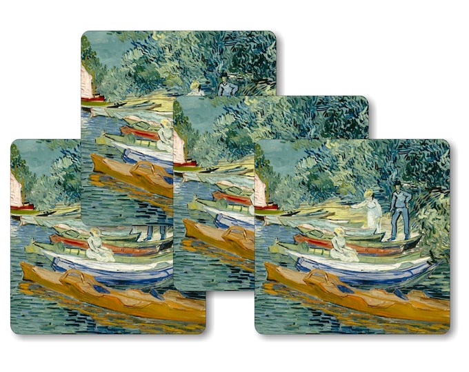 Vincent Van Gogh On the banks of the Oise at Auvers Painting Square Coasters - Set of 4