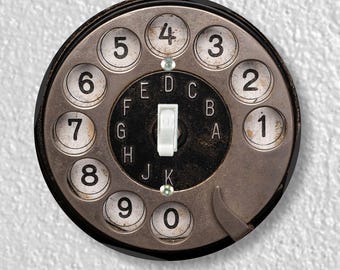 Vintage Retro Black Telephone Dial Precision Laser Cut Toggle and Decora Rocker Round Light Switch Wall Plate Covers