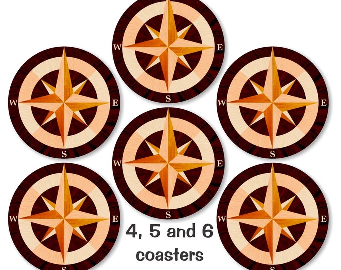 Glossy Nautical Compass Round Cork Backed Coasters (Sets of 4,5 or 6)