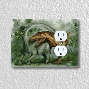 Rebbachisaurus & Giganotosaurus Dinosaur Precision Laser Cut Duplex and Grounded Outlet Wall Plate Covers