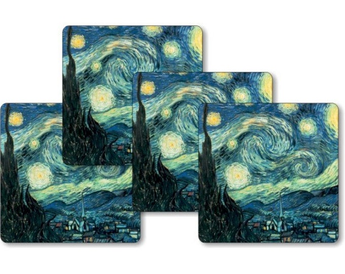Vincent Van Gogh Starry Night Painting Square Coasters - Set of 4