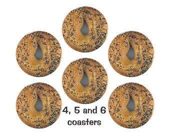 Glossy Bagel Round Cork Backed Coasters (Sets of 4,5 or 6)