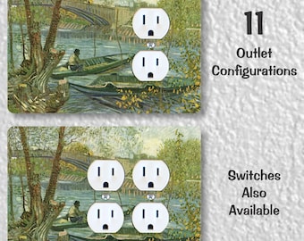 Fisherman and Boats from Pont de Clichy Van Gogh Painting Precision Laser Cut Duplex and Grounded Outlet Wall Plate Covers