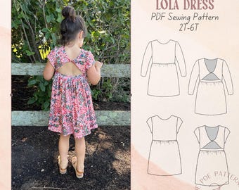 Lola Twist Back Knit Dress PDF Sewing Pattern Toddler Girls 2T-6T