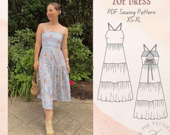 Zoe Tiered Dress PDF Sewing Pattern XS-XL Beginner Friendly