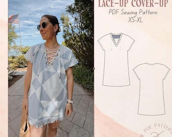 Lace-Up Cover-Up PDF Sewing Pattern From Beach Towel Beginner Friendly