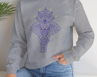 Sudadera de elefante boho, cuello redondo acogedor para amantes de los animales, regalo perfecto para cumpleaños, yoga, amantes de la naturaleza, ropa informal