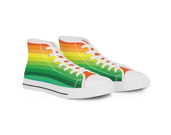 Hoge herensneakers - regenboogstreep, kleurrijke streetwear, zomerse sfeer, casual schoenen, cadeau voor hem, trendy sneakers