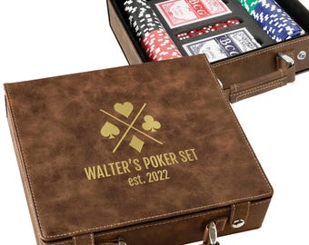 Personalized Engraved Poker Set, Personalized Monogram Poker Case Gift, 100 Chips Custom Gift for Men, Dad, Father's Day, Corporate Gift
