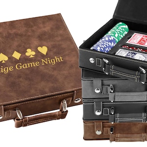 Personalized Poker Set Case with 100 chips, Engraved Monogram Poker Case, Custom Poker Graduation Gift for Son, Dad, Husband, Poker Lover