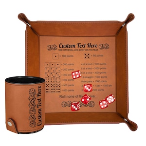 Personalized Dice Score Tray Engraved Dice Cup with 6 Dice, Custom Dice Score Tray and Cup Kit for Dice Game Night for The Family Game