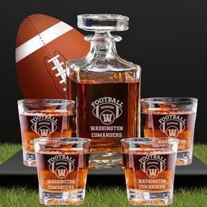 Personalized Football Whiskey Decanter Set, 4 Rocks Glasses, Gift Box - Christmas Gift for Coach Football Dad