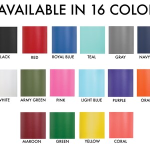 Puede incluir: Una tabla de colores que muestra 16 colores diferentes, incluyendo negro, rojo, azul real, azul turquesa, gris, azul marino, blanco, verde militar, rosa, azul claro, morado, naranja, granate, verde, amarillo y coral.