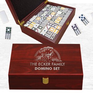 Customized Domino Set with Personalized Engraved Box Mexican Train Monogram, Custom Gift for Birthday, Double 12 Domino Set with 91 Pieces