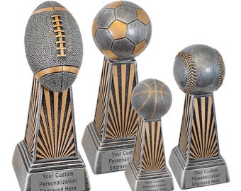 Trofeo deportivo grabado a medida, premio personalizado con placa de plata para nombre, regalo para entrenador, premios para equipos de fútbol americano, fútbol, baloncesto y béisbol.