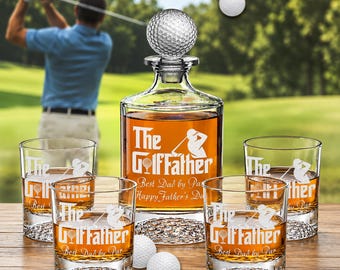 Juego de decantador de golf personalizado, vasos de whisky grabados, regalo para Golffather