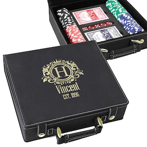 Personalized Poker Set Gift, 100 Poker Chips with Case, Custom Poker Chip Case with Cards and Dice, Poker Player Gifts for Father's Day