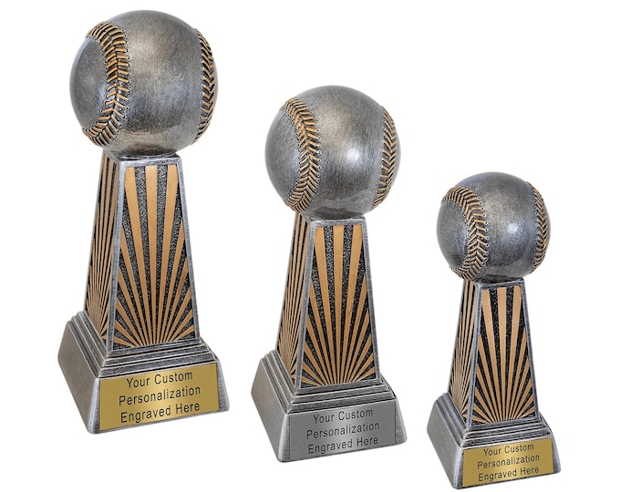 Personalized Baseball Trophy, Custom Engraved Softball Award for Coach, Team Player, Gold or Silver Plate