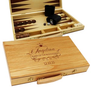 Queen of Backgammon Set Custom King Wood Backgammon with with 4 dices, doubling cube, dice cup, Dice Game Set Gifts For Mom Dad