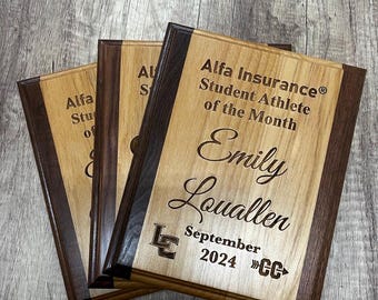 Personalized Genuine Red Alder & Genuine Walnut Plaque With Your Custom Image, Logo, Custom Text  Engraved Plaque Award Plaque Company Logo