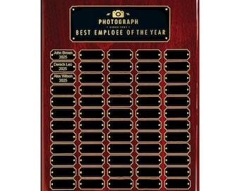 Rosewood Piano Finish Completed Perpetual Plaque with 45, 60, 72 Name Plates, Your Custom Logo Award Plaque with Custom Engraved Name Plates