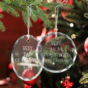 Personalized Christmas Crystal Ornament Gift Custom  Engraved  Christmas Tree Decoration with Name Christmas Gift Ornament for Mom, Dad