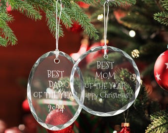 Personalized Christmas Crystal Ornament Gift Custom  Engraved  Christmas Tree Decoration with Name Christmas Gift Ornament for Mom, Dad