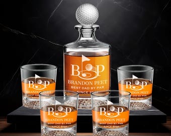 Personalized Golf Decanter Set with 4 Golf Rocks Glasses Custom Golf Monogram Engraved Decanter Gift for Golfer Dad, Husband Golfer Gift