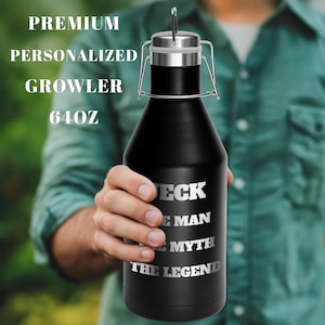Personalized 64 oz Stainless Steel Growler – Custom Insulated Beer Bottle or Coffee Jug – Water Thermos, Engraved Beer Growlers Gift for Men