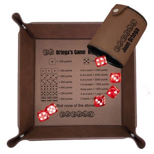 Personalized Dice Score Tray Engraved Dice Cup with 6 Dice, Custom Dice Score Tray and Cup Kit for Dice Game Night for The Family Game