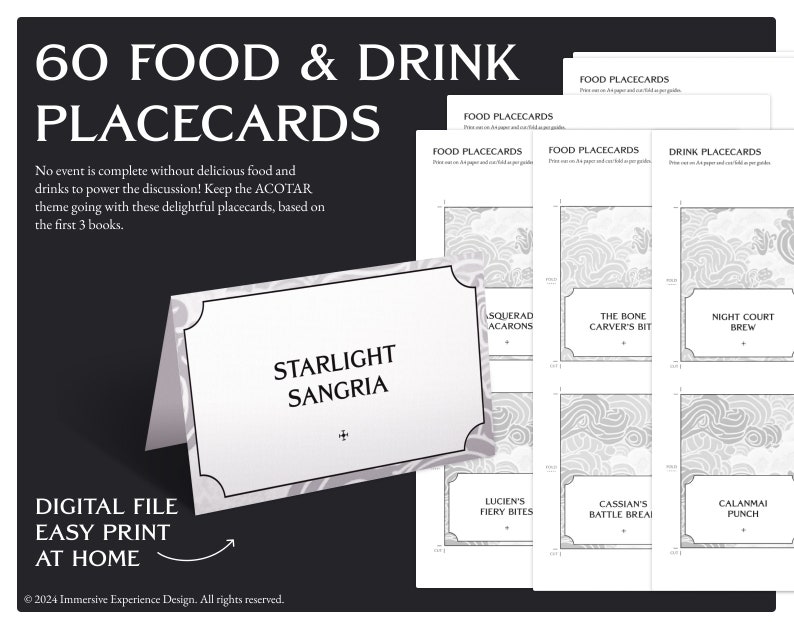 ACOTAR Inspired Food Placecards | Book Club &amp; Party Decorations - Etsy