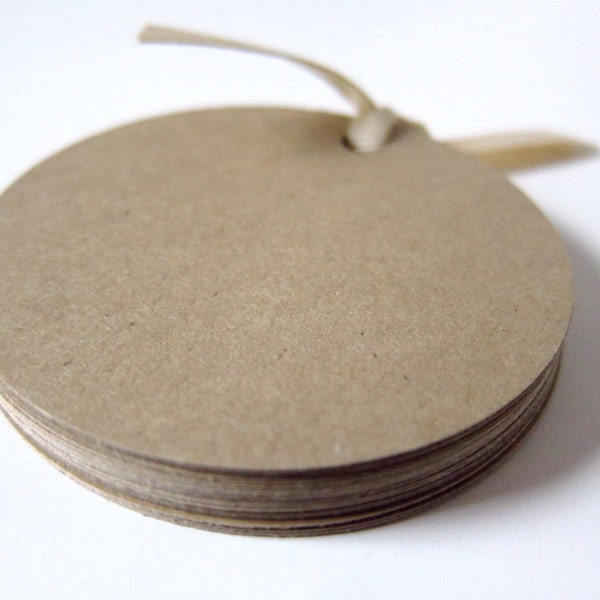 Set of 24 - 2 1/2" inches - KRAFT - Large Circles - Hand Punched Blank Cardstock with Holes - Die Cut Gift Merchandise Hang Tags