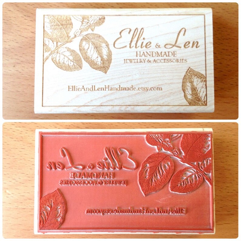 Invitations For Logo Party Business Card Packaging Branding 3.5 x 2 in Art Wood Mounted Rubber Stamp Favors YOUR CUSTOM DESIGN