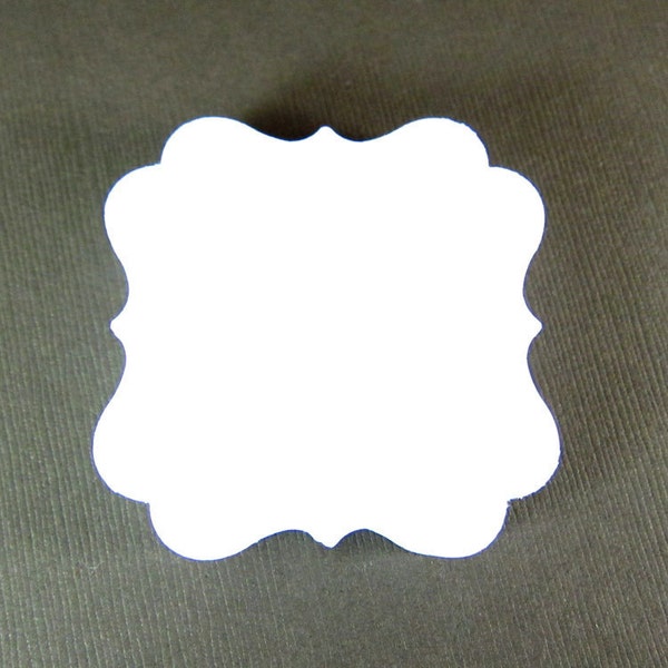 Set of 50 - 2 x 2 inches - WHITE - Square Bracket - Hand Punched Blank Cardstock - Die Cut Gift Merchandise Hang Tags