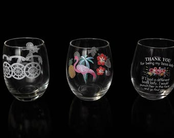 Copa de vino sin tallo decorada