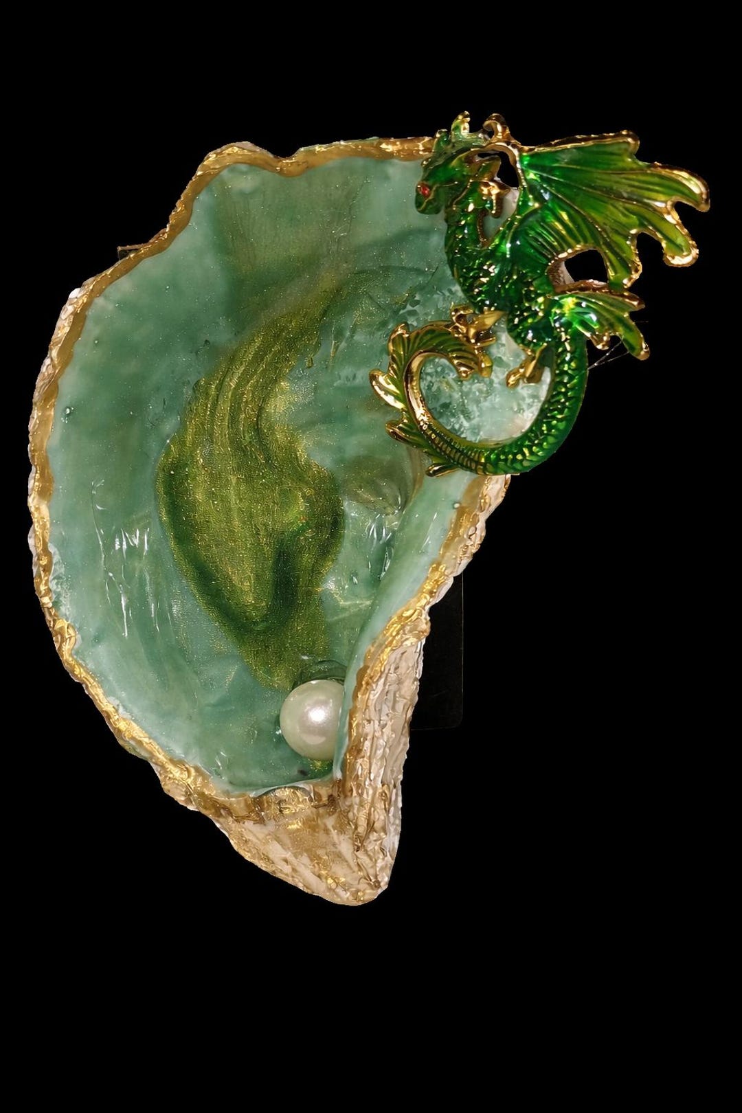 Shell Dragn Resin Oyster Shell With Green Dragon - Etsy