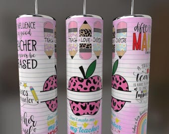 Teacher designed tumbler 20oz metal with lid and straw (Pick a design) Teacher appreciation, teacher gifts, personalized teacher cups