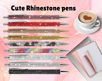 Rhinestone Pens Bling Metal Ballpoint Diamond Pens,Fancy Sparkly Crystal Press Retractable Black Ink 0.7mm