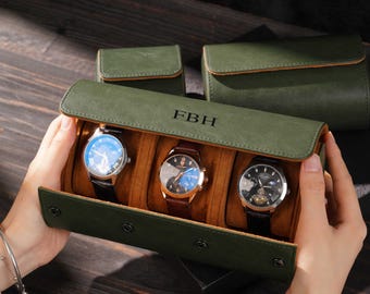 Caja para reloj personalizada, regalo del Día del Padre, estuche de viaje de cuero vegano con 1, 2 o 3 ranuras, ideal para papá o para padrinos de boda.
