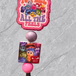 Inside Out Badge Reel, Pixar, Disney, acrylic, glitter, badge holder, badge Id, inside out