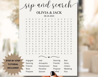 Modèle personnalisé de recherche de mots pour mariage, jeux de douche nuptiale Recherche de mots personnalisée à gorgée et à résoudre, téléchargement immédiat
