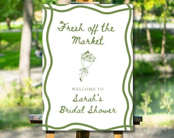 Modèle de plaque de douche nuptiale fraîchement sorti du marché, décoration de douche nuptiale de Farmers Market, plaque de bienvenue imprimable, plaque de bienvenue en téléchargement immédiat