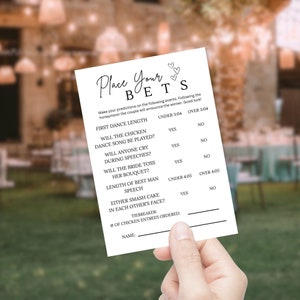Modello per piazzare le tue scommesse per matrimoni, prevedere le scommesse per matrimoni Giochi per la festa nuziale Scommesse per matrimoni Giochi da tavolo per matrimoni Giochi per la festa nuziale