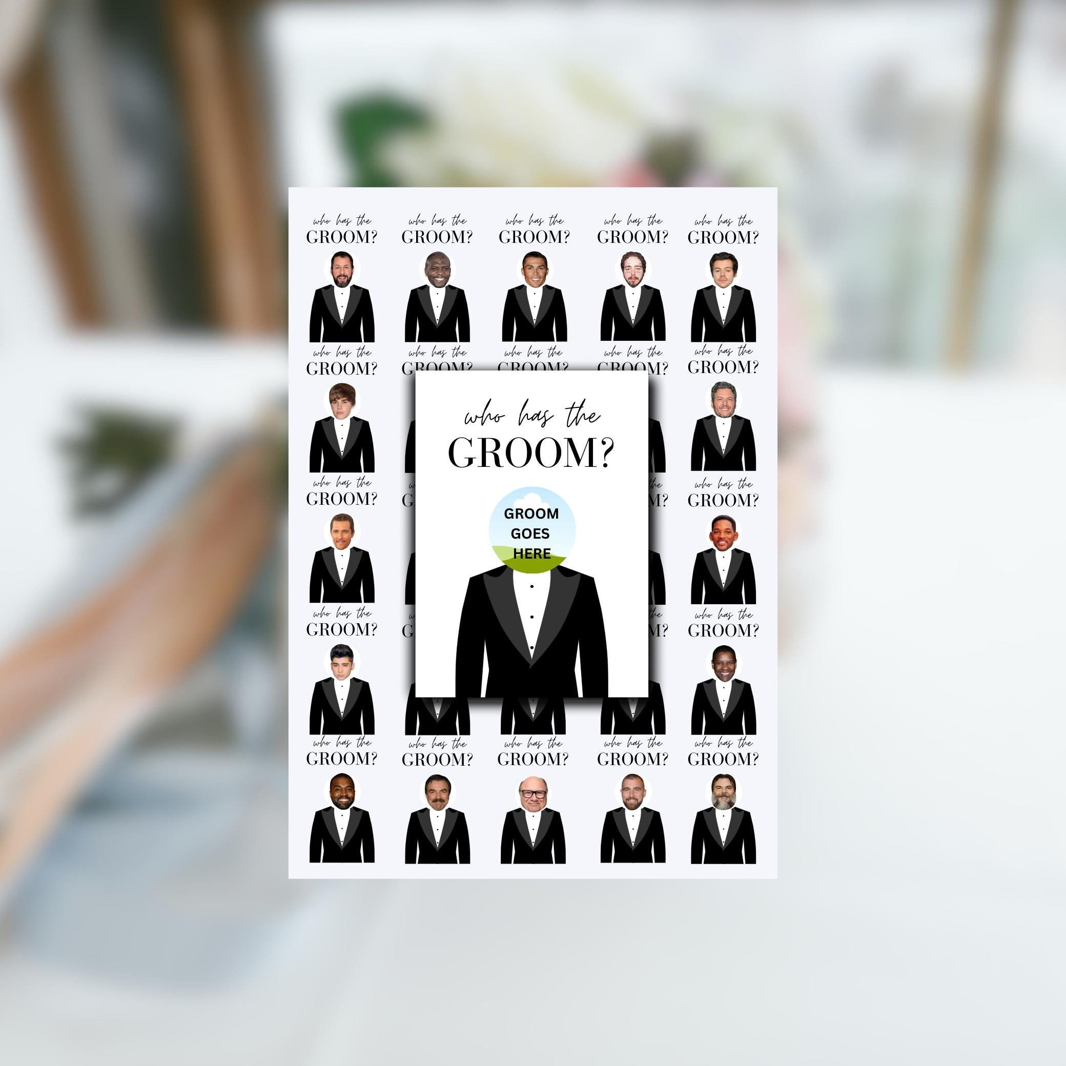 Who Has the Groom, Bridal Shower Games Celebrity Who Has the Groom Scratch Off Find the Groom, Bachelorette Party Games Find the Groom