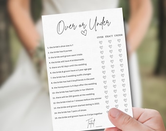 Modèle de jeu de douche nuptiale au-dessus ou en dessous, jeux de douche nuptiale, jeux de douche nuptiale, jeux de douche de jeune fille, faites votre carte