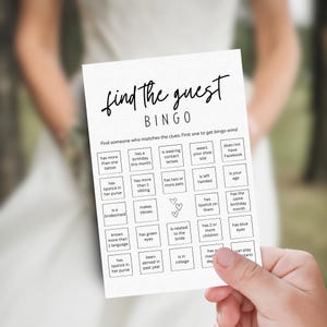 Plantilla de juego de bingo para despedida de soltera Find the Guest, descarga instantánea, juegos de formación de equipos, juegos de reunión familiar, juegos de despedida de soltera